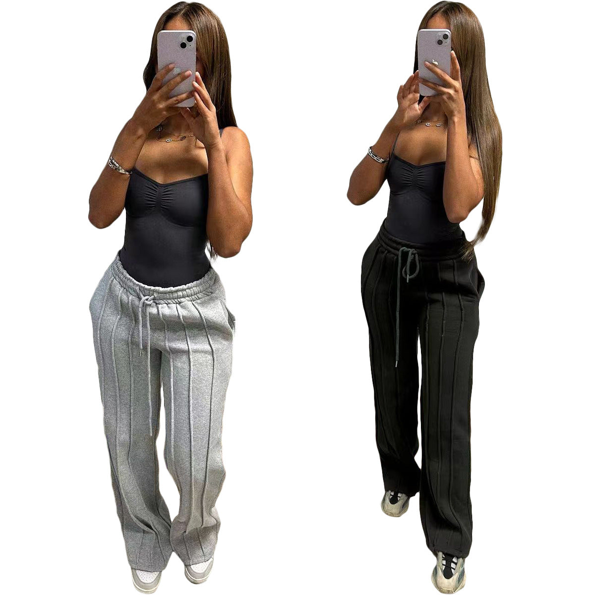 LADIES TROUSERS GRAY / BLACK (SIZE S - 2XL)