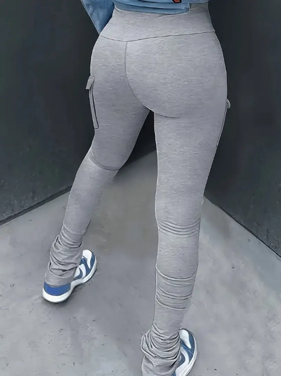 LADIES HIGH WAIST PANTS GRAY (SIZE XS - 2XL)