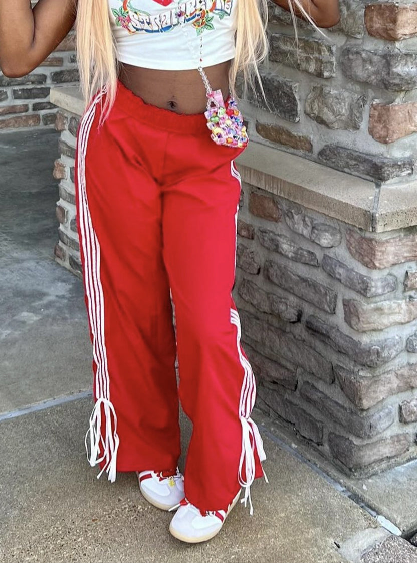 LADIES LOOSE FIT PANTS TROUSERS RED / BLACK / DARK NAVY BLUE (SIZE S - L)