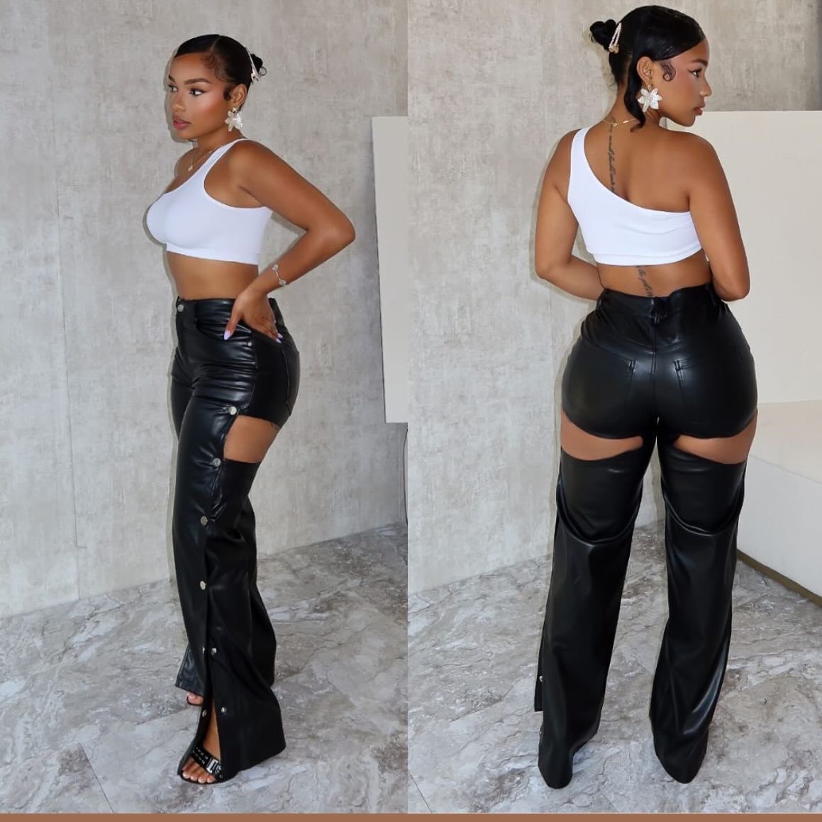 LADIES PU LEATHER PANTS BLACK (SIZE S - 2XL)