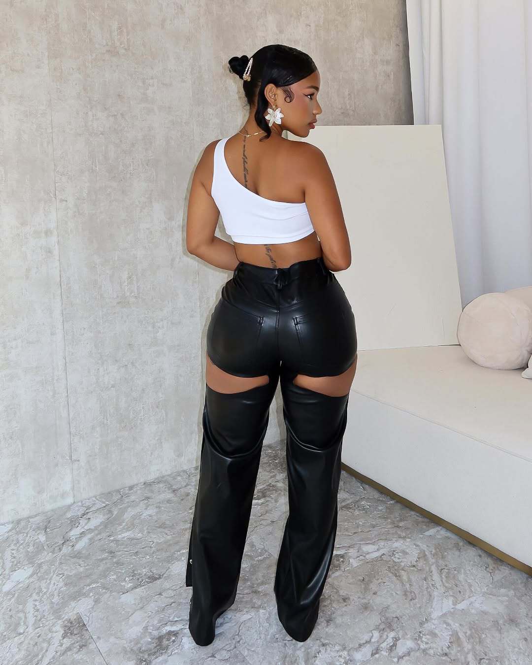 LADIES PU LEATHER PANTS BLACK (SIZE S - 2XL)