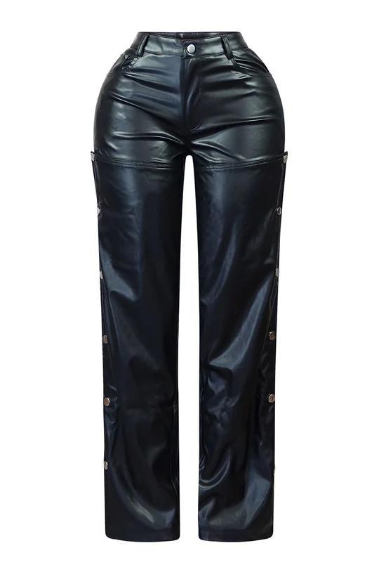 LADIES PU LEATHER PANTS BLACK (SIZE S - 2XL)