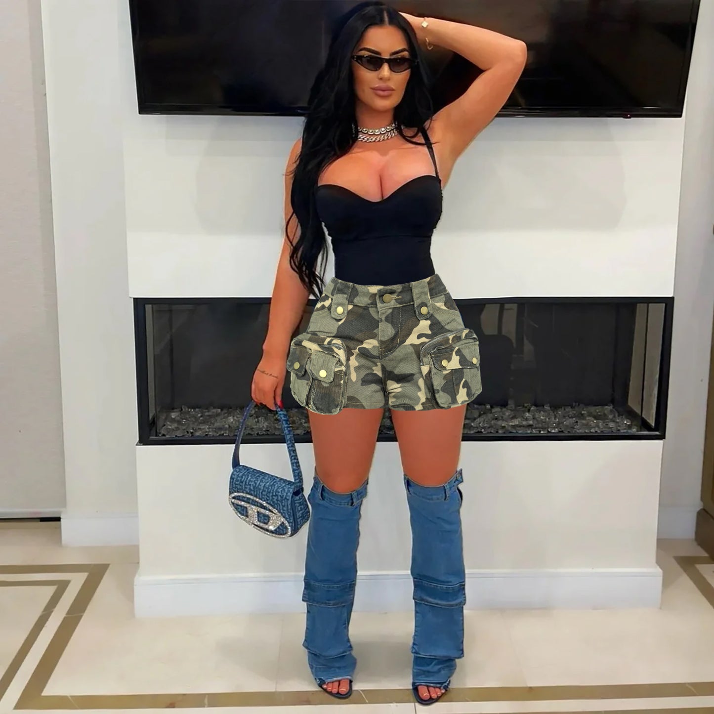LADIES CARGO SHORTS CAMO (SIZE S - 2XL)