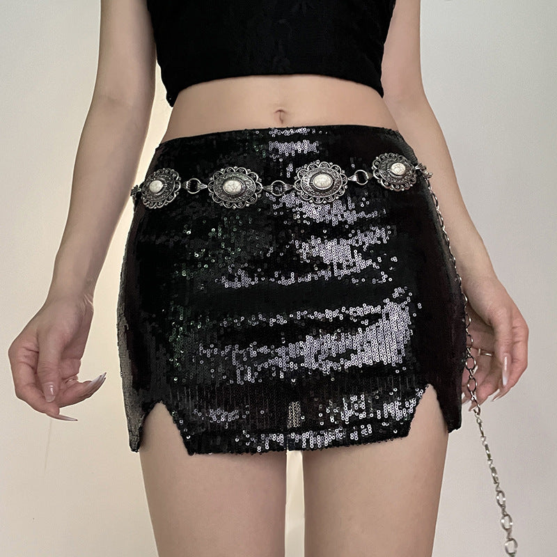 LADIES SEXY MINI SKIRT BROWN / BLACK (SIZE S - L)