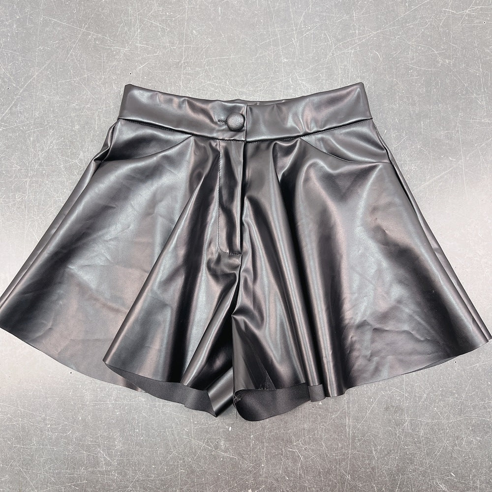 LADIES PU LEATHER PANTS SKIRT BLACK (SIZE S - XL)