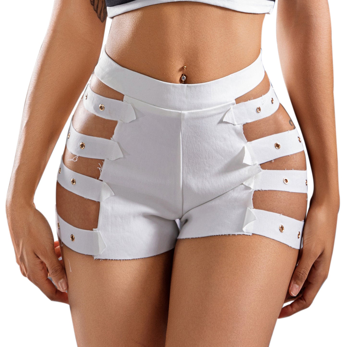 LADIES HIGH WAIST SHORTS BLACK (SIZE S - 2XL)