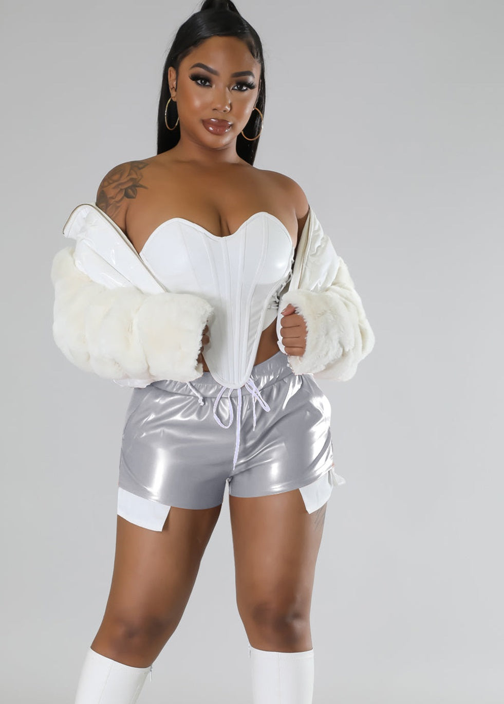 LADIES PU LEATHER SHORTS PINK / ORANGE / SILVER / BROWN / BRIGHT PINK (SIZE S - XL)