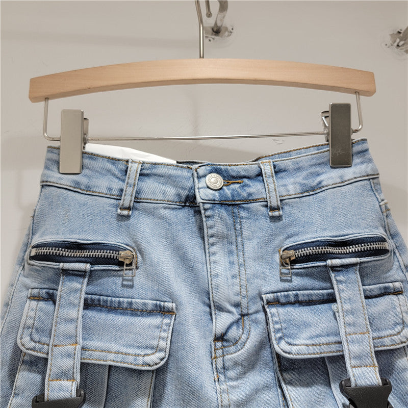 LADIES SHORT DENIM SKIRT BLUE / BLACK / LIGHT BLUE (SIZE S - XL)