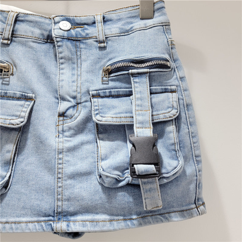 LADIES SHORT DENIM SKIRT BLUE / BLACK / LIGHT BLUE (SIZE S - XL)