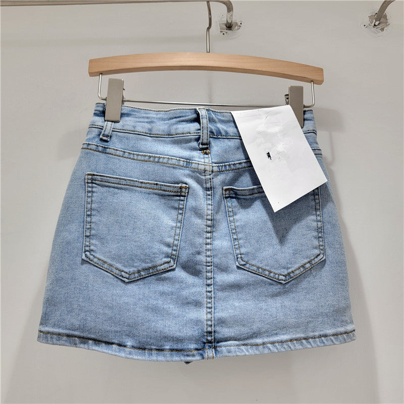 LADIES SHORT DENIM SKIRT BLUE / BLACK / LIGHT BLUE (SIZE S - XL)