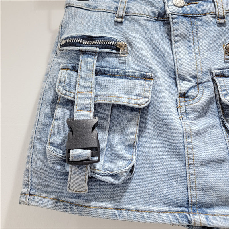 LADIES SHORT DENIM SKIRT BLUE / BLACK / LIGHT BLUE (SIZE S - XL)