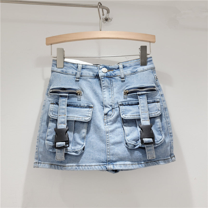 LADIES SHORT DENIM SKIRT BLUE / BLACK / LIGHT BLUE (SIZE S - XL)