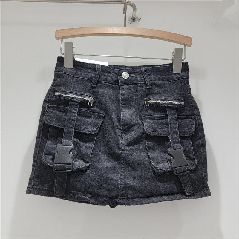 LADIES SHORT DENIM SKIRT BLUE / BLACK / LIGHT BLUE (SIZE S - XL)