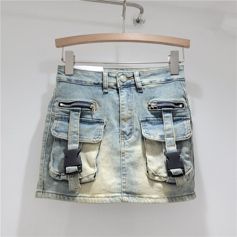 LADIES SHORT DENIM SKIRT BLUE / BLACK / LIGHT BLUE (SIZE S - XL)