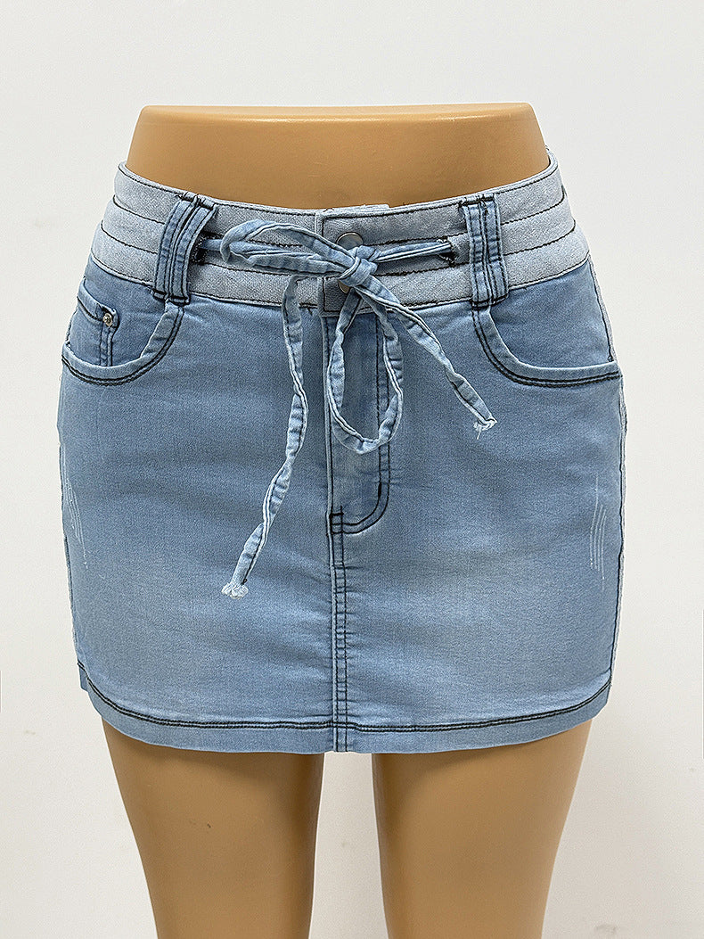 LADIES DENIM SKORTS LIGHT BLUE DENIM (SIZE S - L)