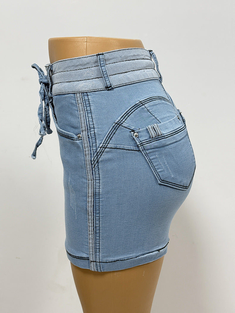 LADIES DENIM SKORTS LIGHT BLUE DENIM (SIZE S - L)