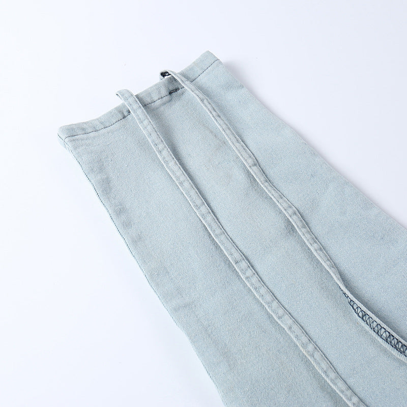 LADIES DENIM PLEATED MINI SKIRT BLUE (SIZE S - L)