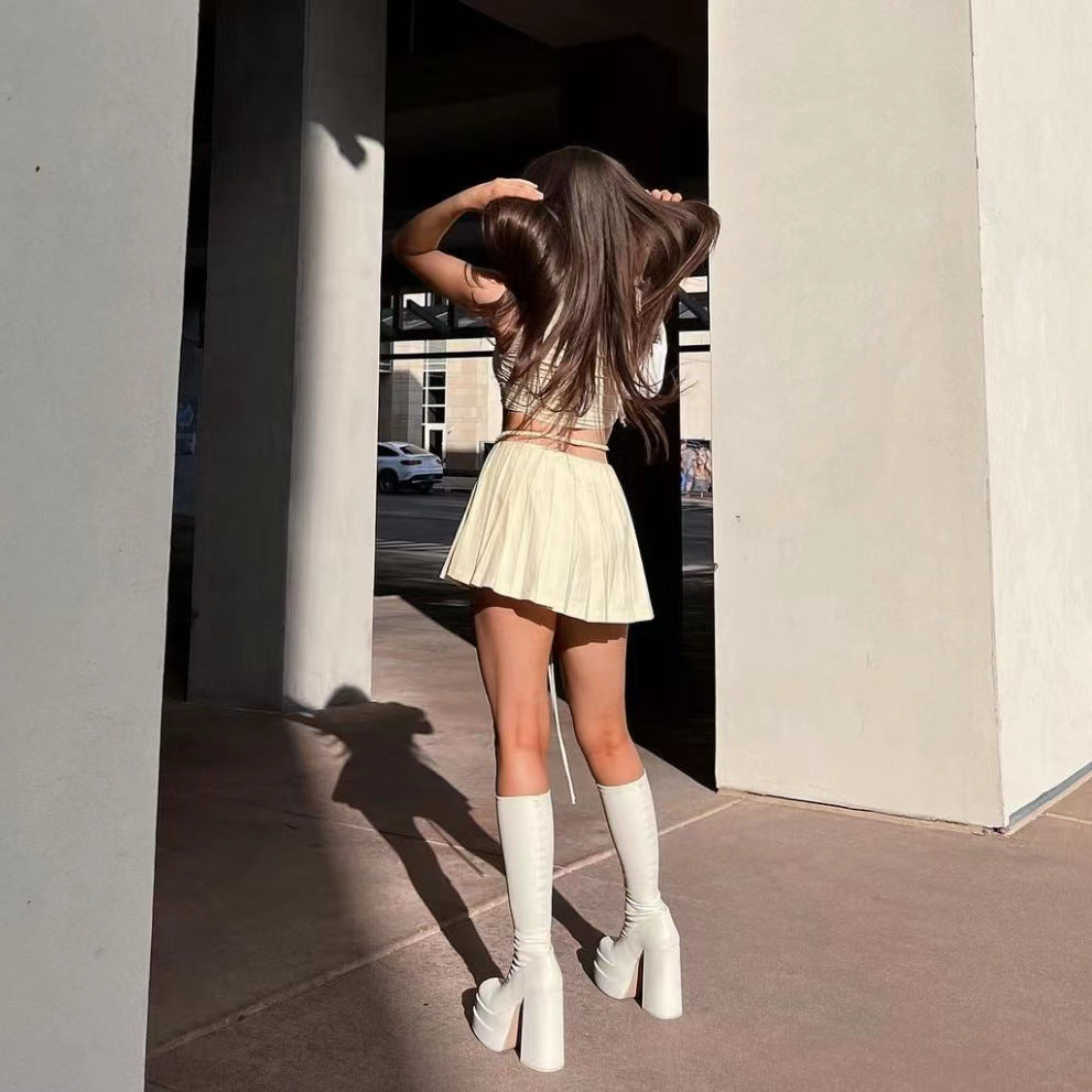 LADIES MINI SKIRT YELLOW-BEIGE (SIZE S - L)