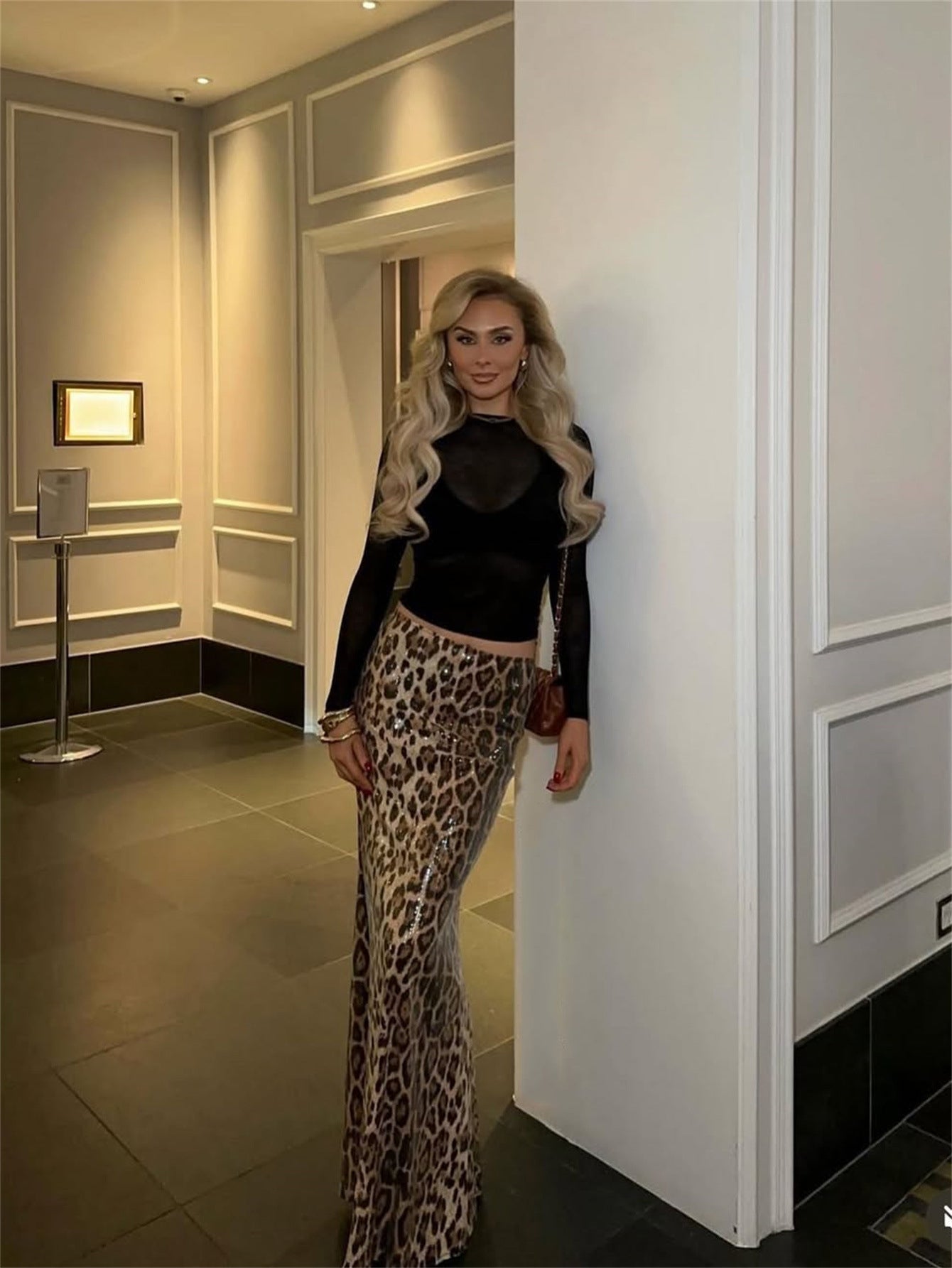 LADIES LONG LEOPARD SKIRT LEOPARD (SIZE S - L)
