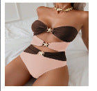 LADIES STRAPLESS ONE PIECE SWIMSUIT BLACK / COFFEE (SIZE S - XL)