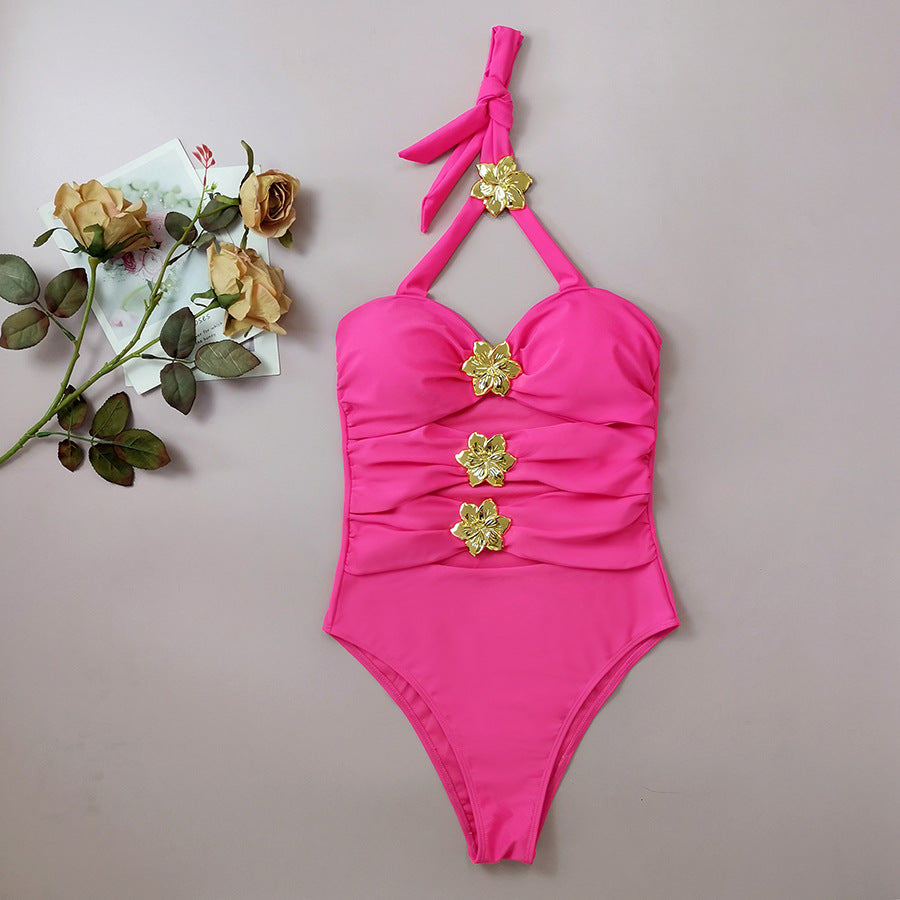 LADIES ONE PIECE SWIMSUIT BRIGHT PINK (SIZE S - XL)