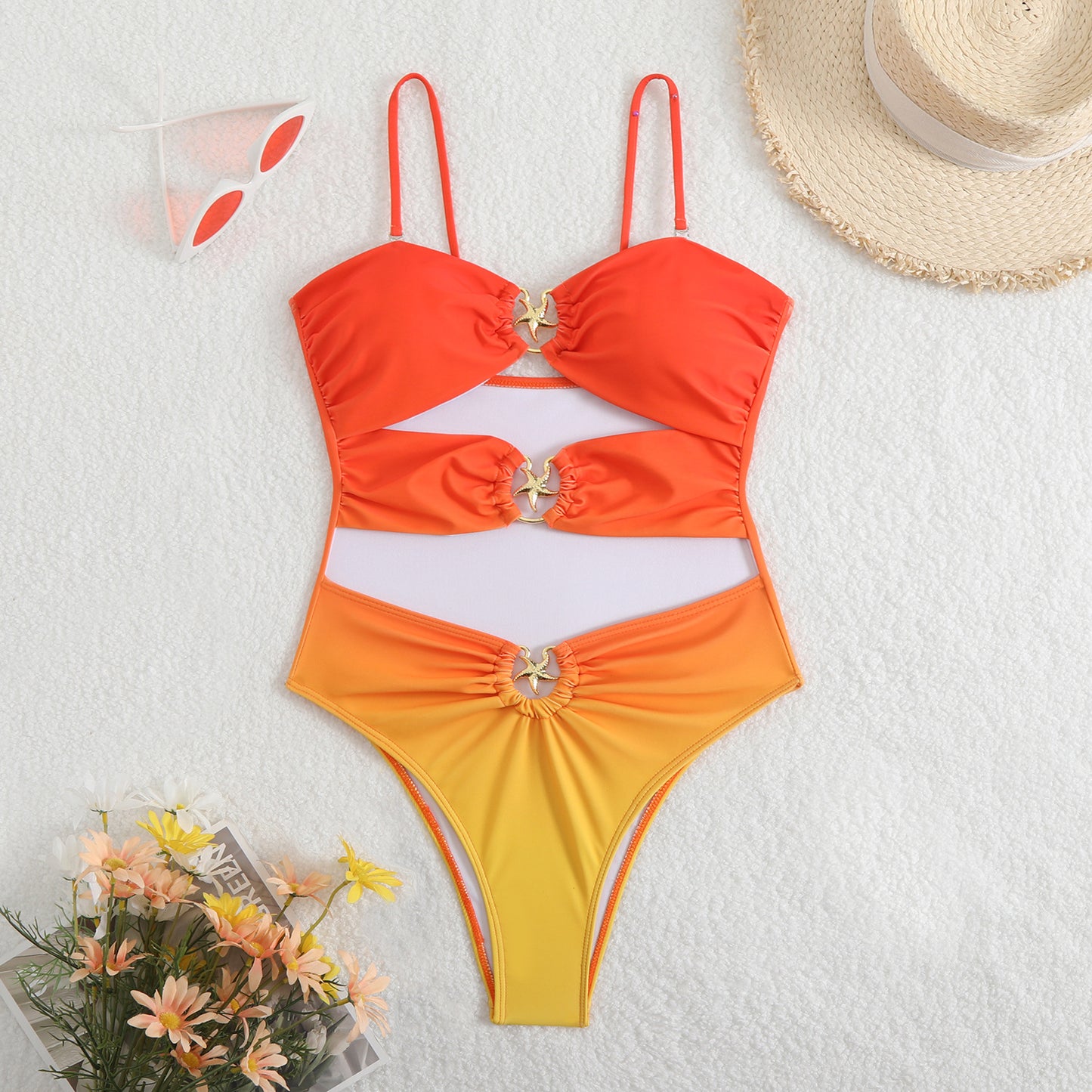 LADIES ONE PIECE SWIMSUIT ORANGE MULTICOLOUR (SIZE S - L)