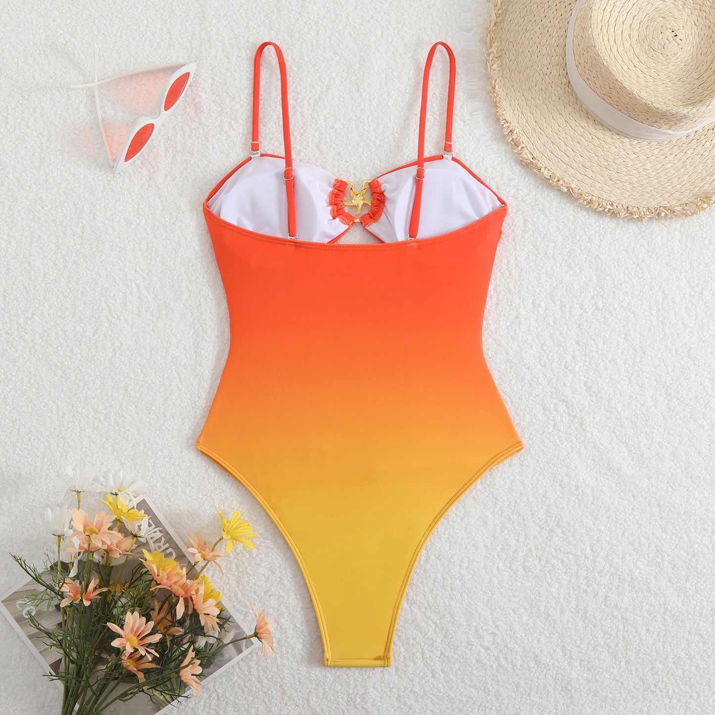 LADIES ONE PIECE SWIMSUIT ORANGE MULTICOLOUR (SIZE S - L)