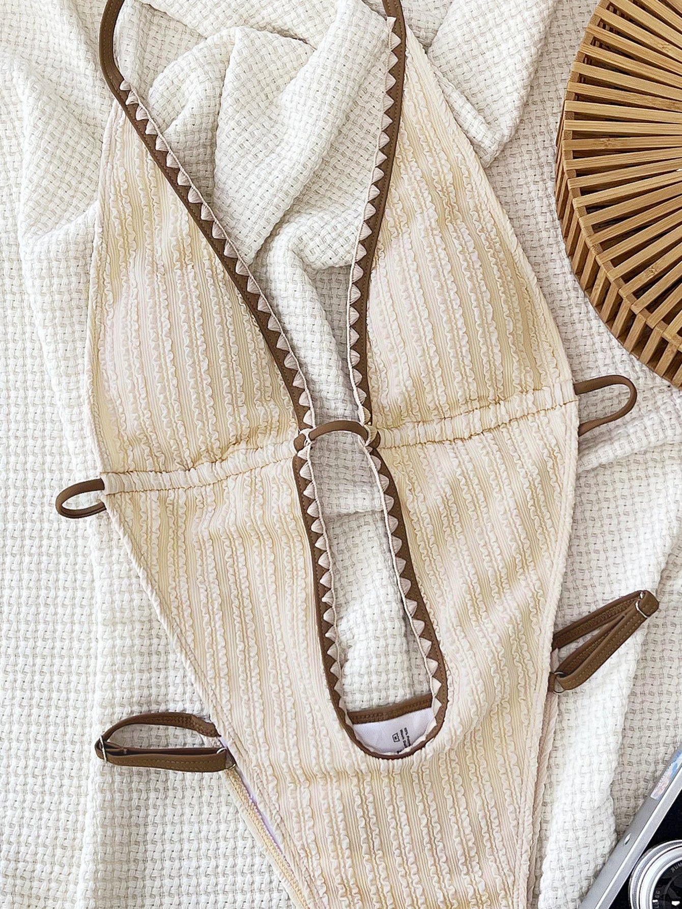 LADIES ONE PIECE SWIMSUIT BEIGE-COFFEE (SIZE S - L)