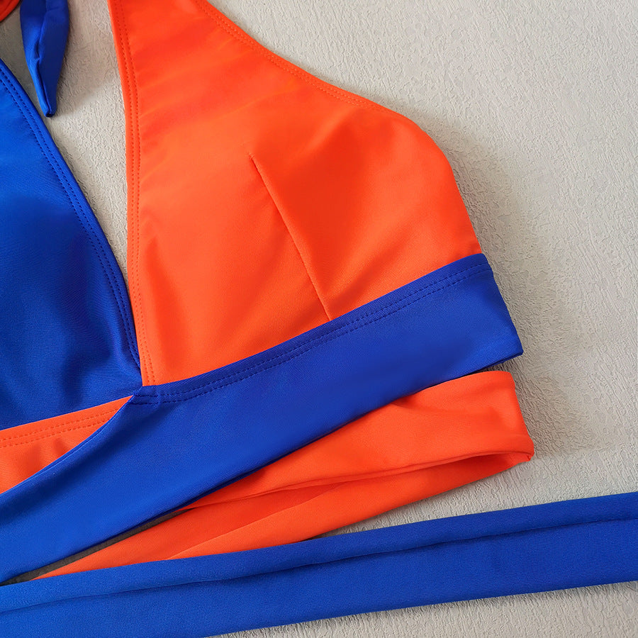 LADIES TWO PIECE BIKINI SWIMWEAR BLUE-ORANGE (SIZE S - XL)