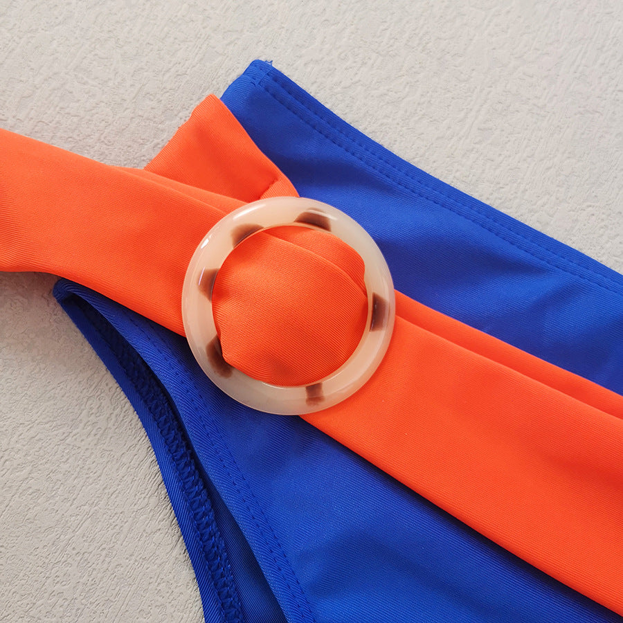 LADIES TWO PIECE BIKINI SWIMWEAR BLUE-ORANGE (SIZE S - XL)