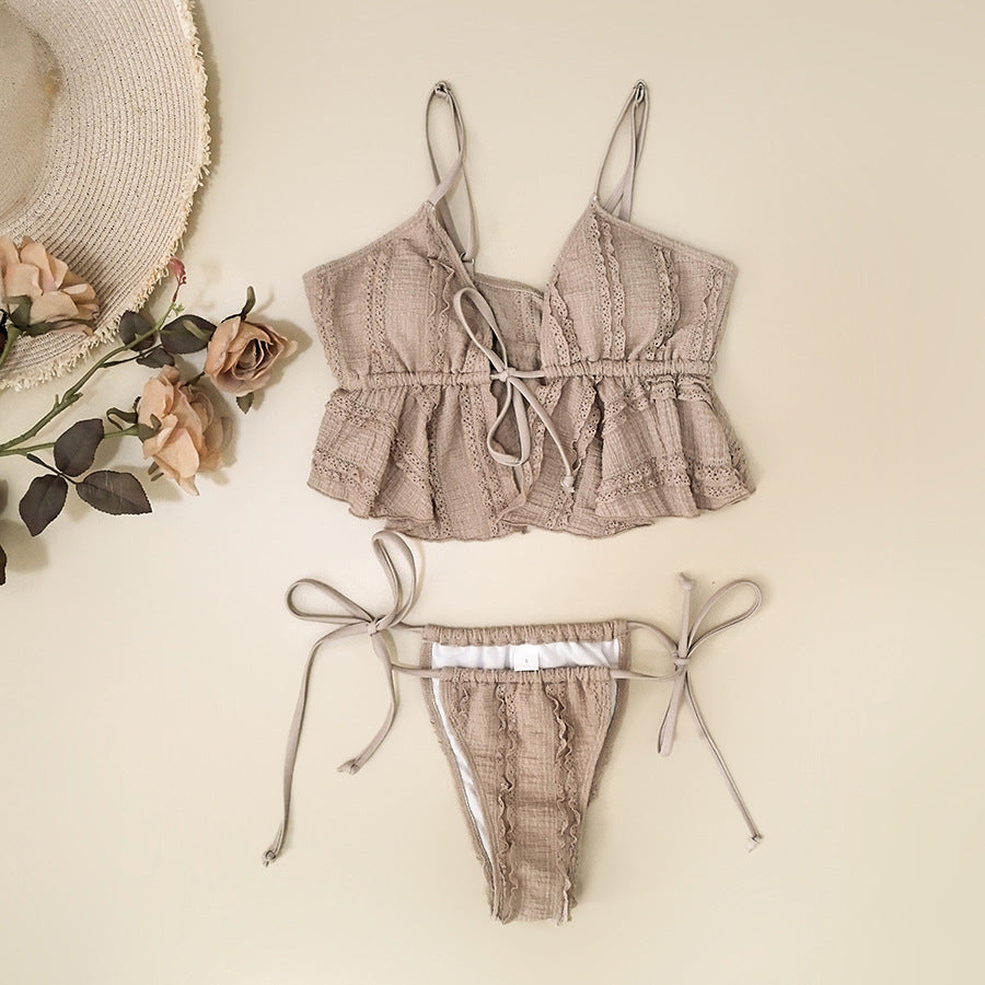 LADIES TWO PIECE BIKINI SWIMWEAR KHAKI-BEIGE (SIZE S - XL)