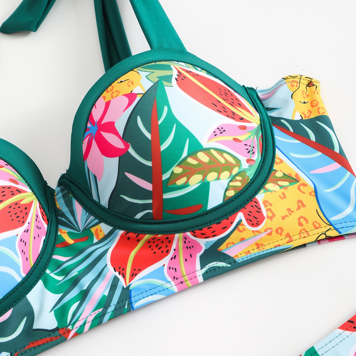 LADIES THREE PIECE BIKINI BEACHWEAR SET GREEN / PINK (SIZE S - L)