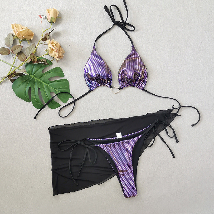 LADIES THREE PIECE BIKINI BEACHWEAR SET PURPLE (SIZE S - L)