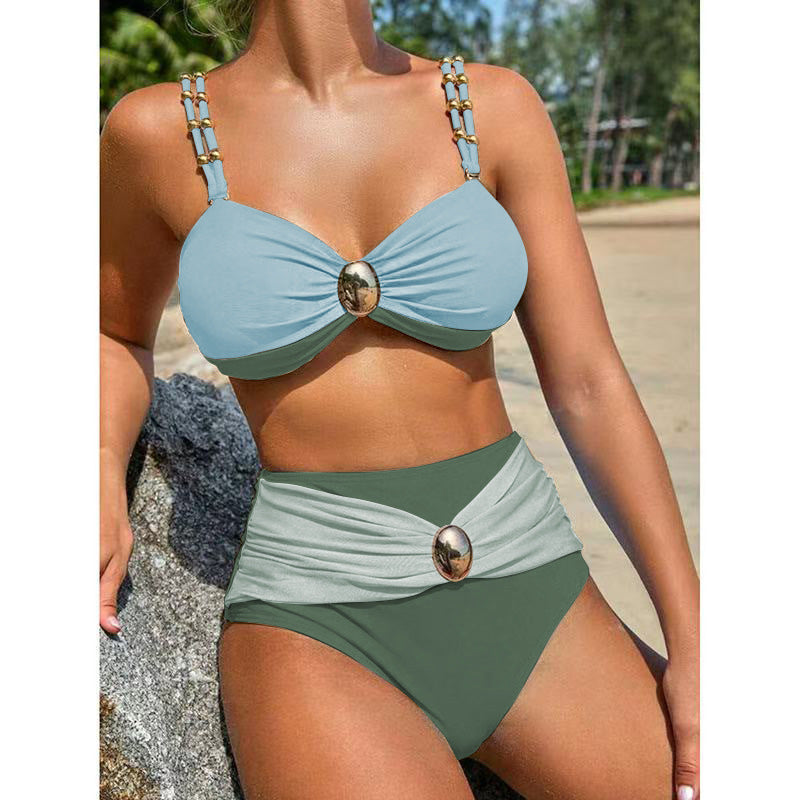 LADIES THREE PIECE BIKINI BEACHWEAR SWIMWEAR & SKIRT SET GREEN OLIVE (SIZE S - XL)