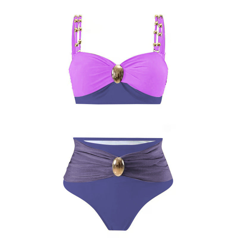 LADIES THREE PIECE BIKINI BEACHWEAR SWIMWEAR & SKIRT SET PURPLE (SIZE S - XL)
