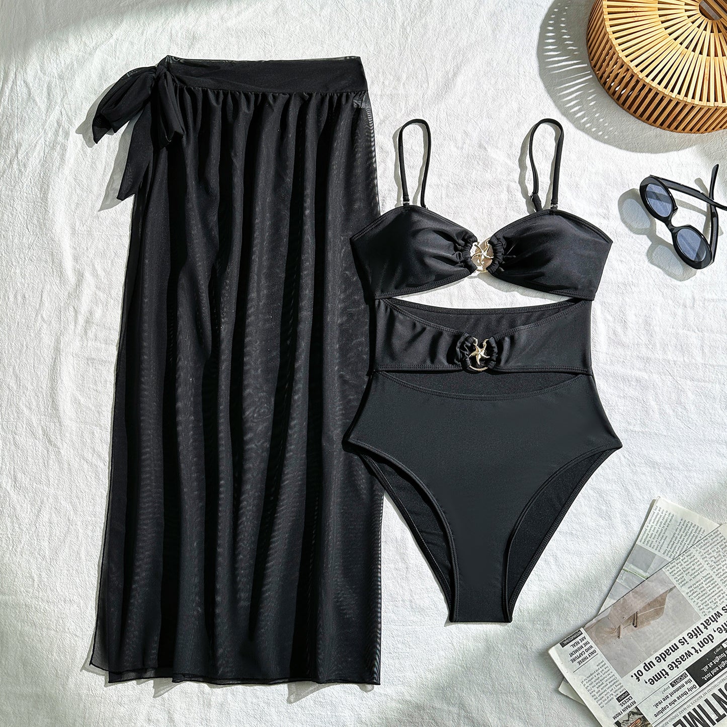LADIES TWO PIECE BIKINI BEACHWEAR SWIMWEAR SET WHITE / BLACK (SIZE S - L)