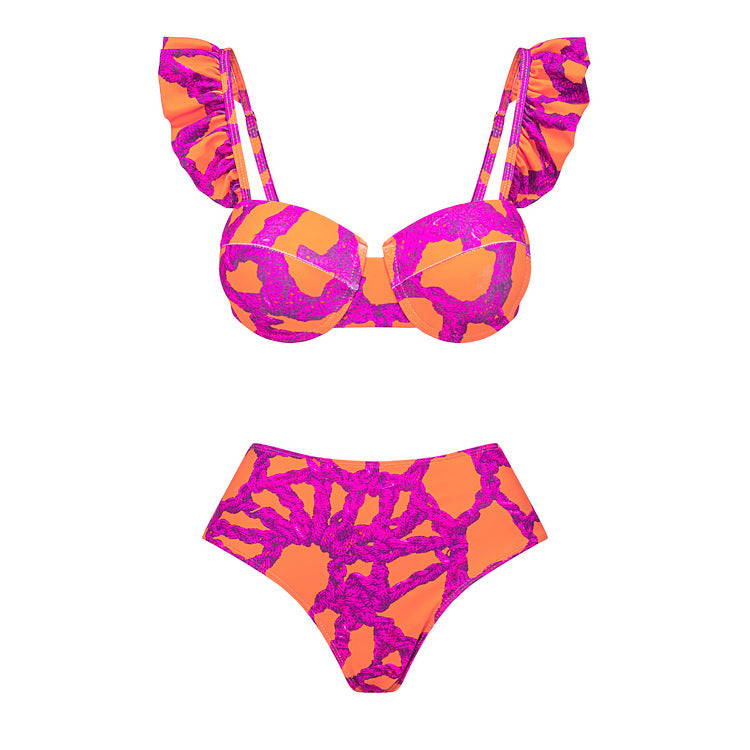 LADIES TWO PIECE SWIMSUIT & SKIRT SET DARK PINK (SIZE S - XL)