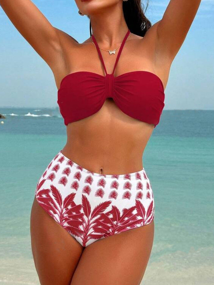 LADIES THREE PIECE BIKINI SWIMWEAR BEACHWEAR SET RED / YELLOW-ORANGE / DARK GREEN / BLUE (SIZE S - XL)