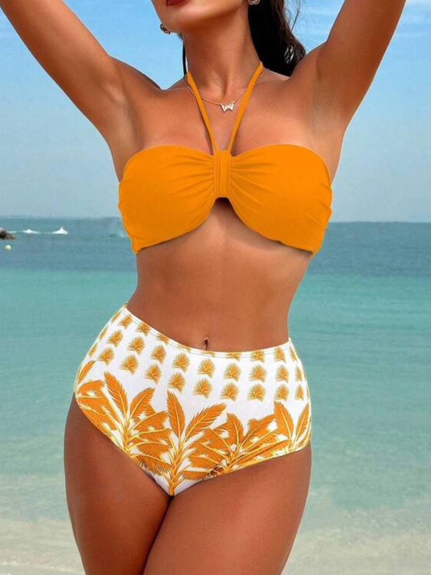 LADIES THREE PIECE BIKINI SWIMWEAR BEACHWEAR SET RED / YELLOW-ORANGE / DARK GREEN / BLUE (SIZE S - XL)