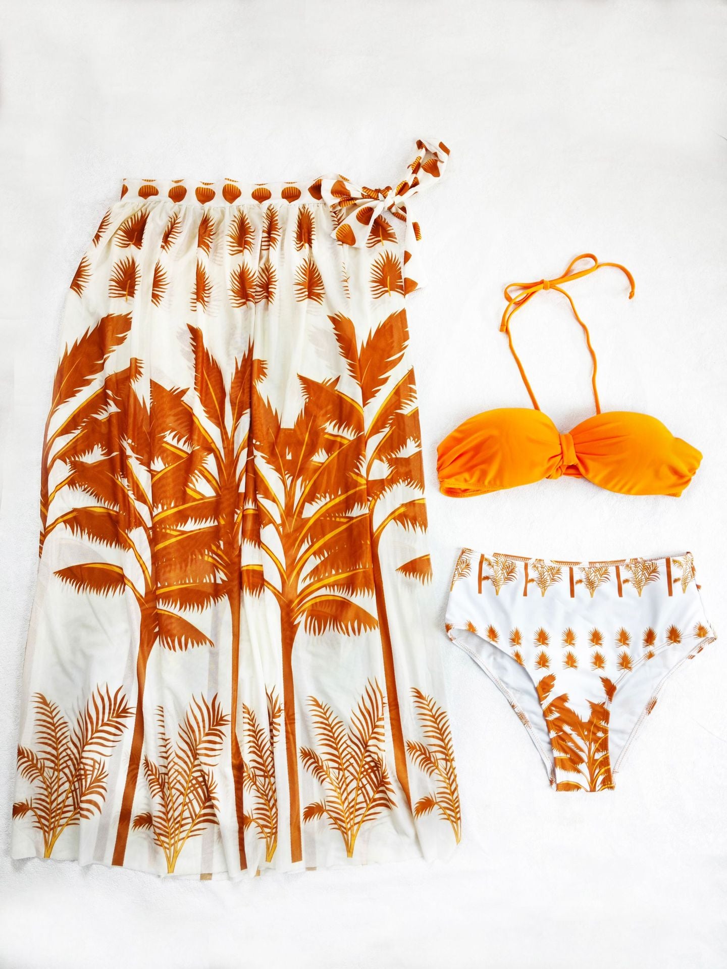 LADIES THREE PIECE BIKINI SWIMWEAR BEACHWEAR SET RED / YELLOW-ORANGE / DARK GREEN / BLUE (SIZE S - XL)