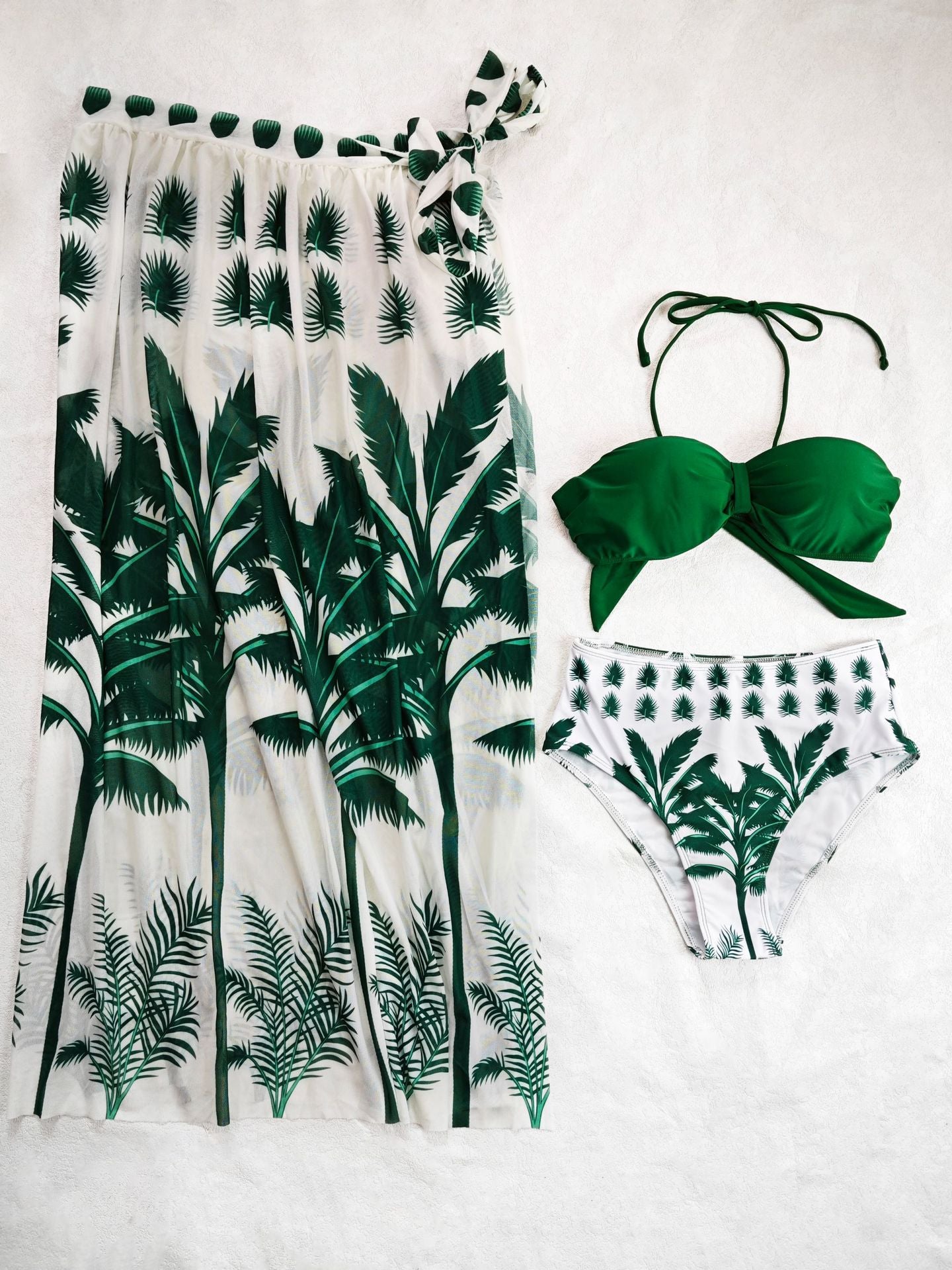 LADIES THREE PIECE BIKINI SWIMWEAR BEACHWEAR SET RED / YELLOW-ORANGE / DARK GREEN / BLUE (SIZE S - XL)