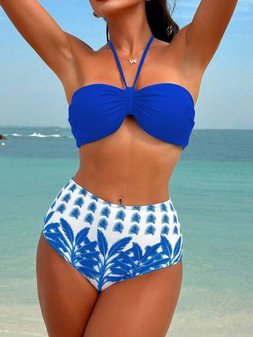 LADIES THREE PIECE BIKINI SWIMWEAR BEACHWEAR SET RED / YELLOW-ORANGE / DARK GREEN / BLUE (SIZE S - XL)