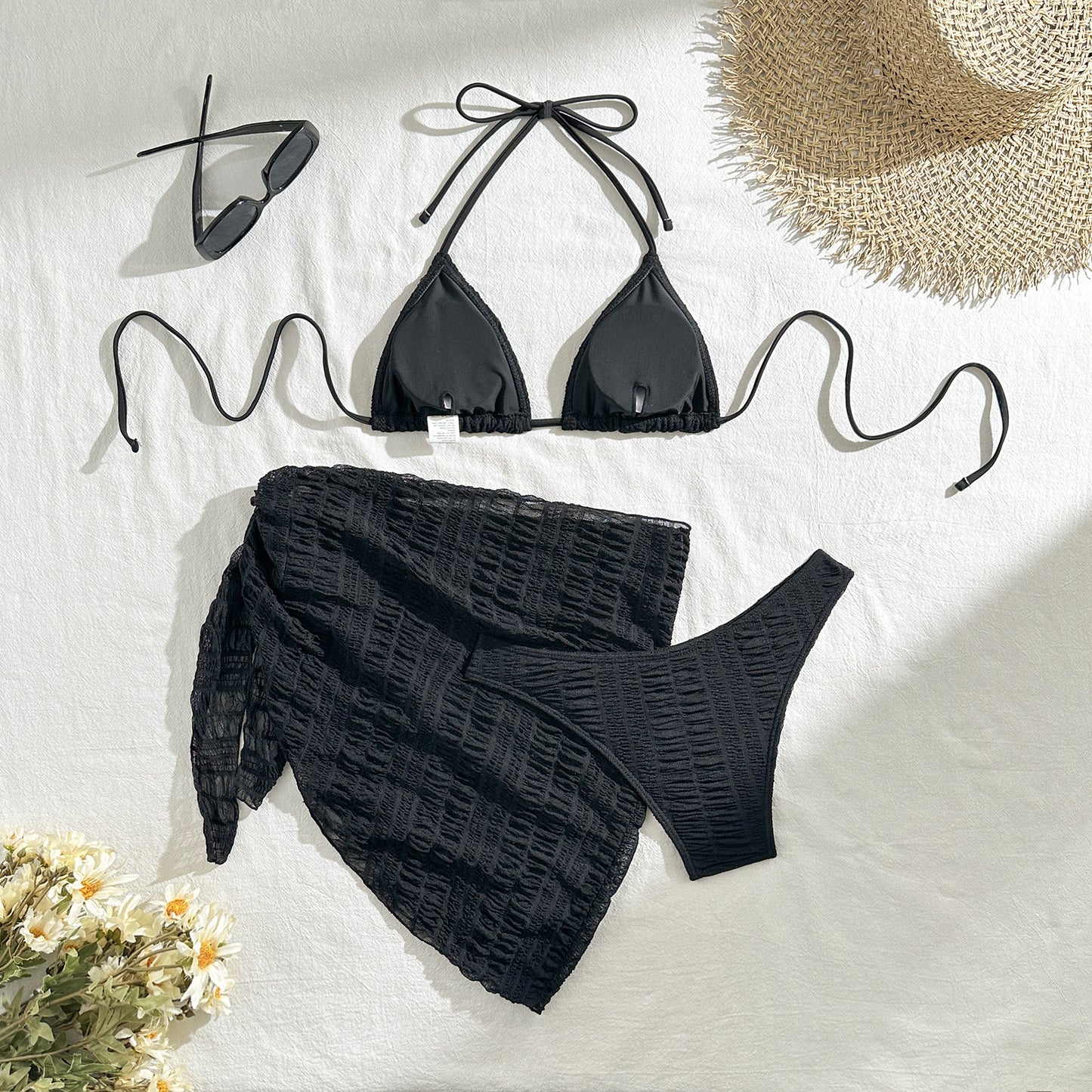 LADIES THREE PIECE SWIMWEAR SET APRICOT-BEIGE / WHITE / BLACK (SIZE S - L)