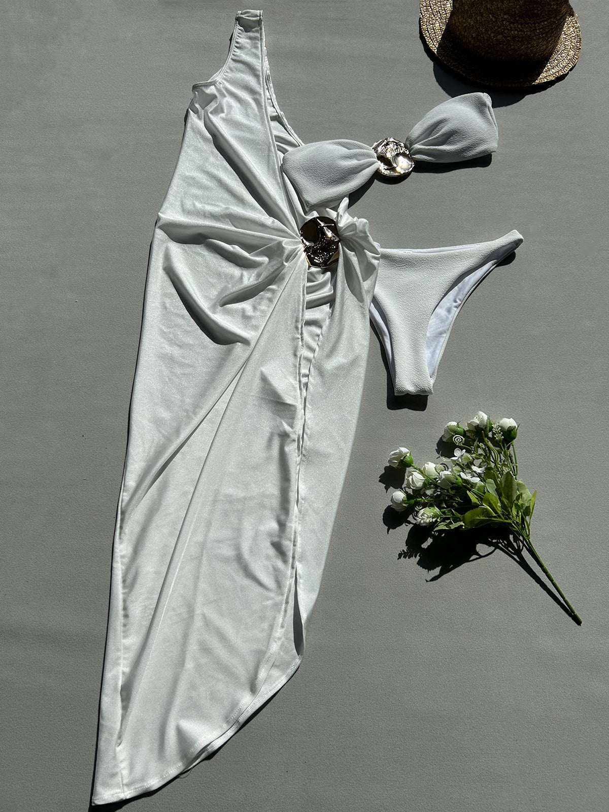 LADIES THREE PIECE SWIMWEAR SET WHITE (SIZE S - L)
