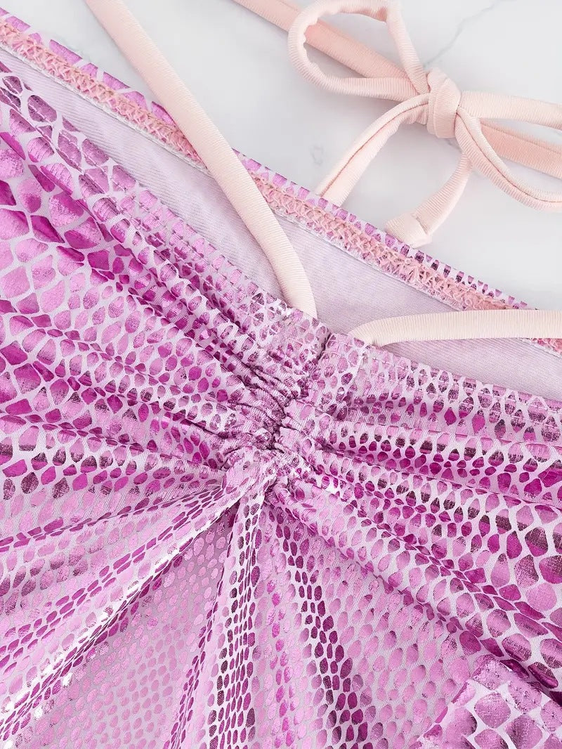 LADIES THREE PIECE BIKINI SWIMWEAR SET PINK (SIZE S - L)