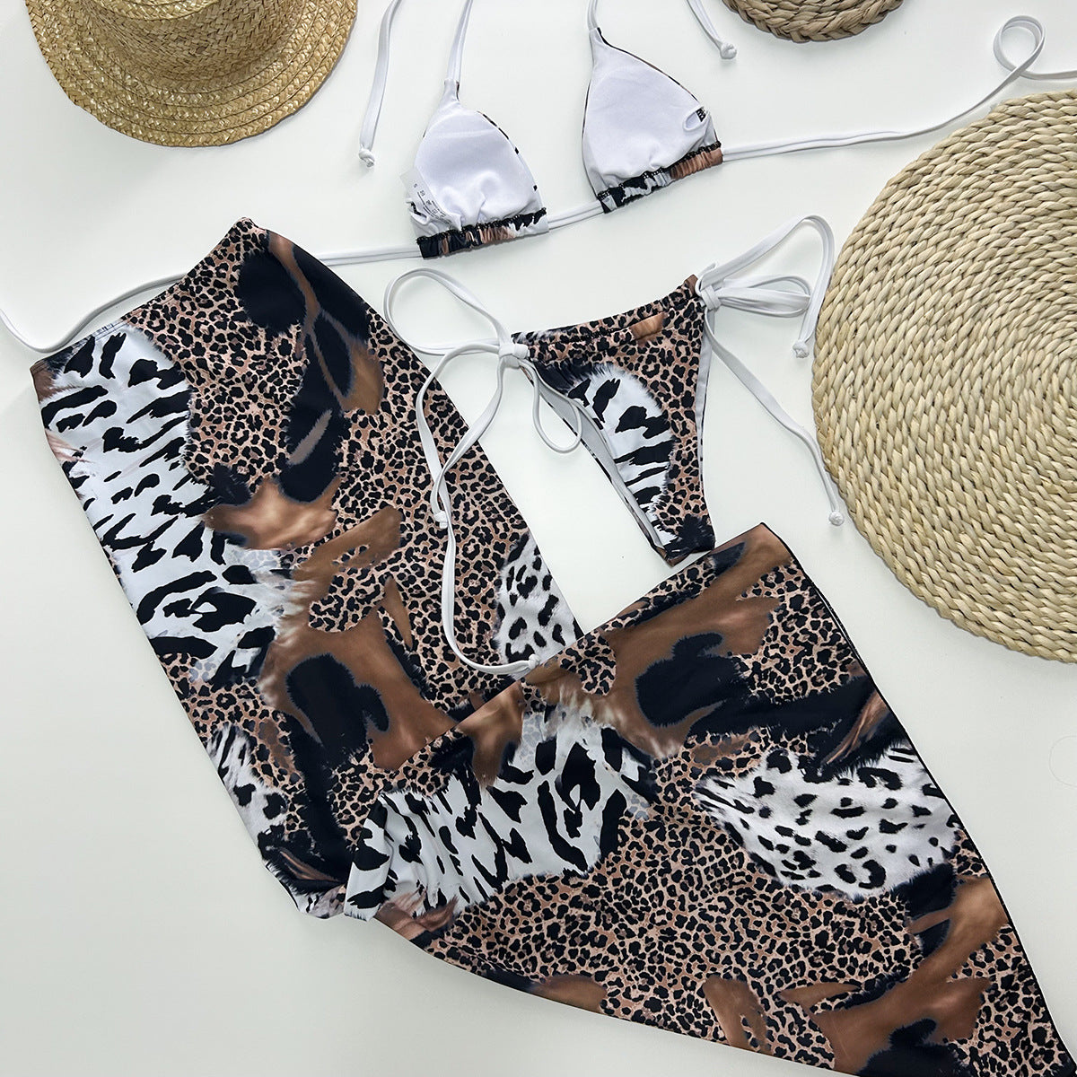 LADIES THREE PIECE BIKINI SET LEOPARD (SIZE S - L)