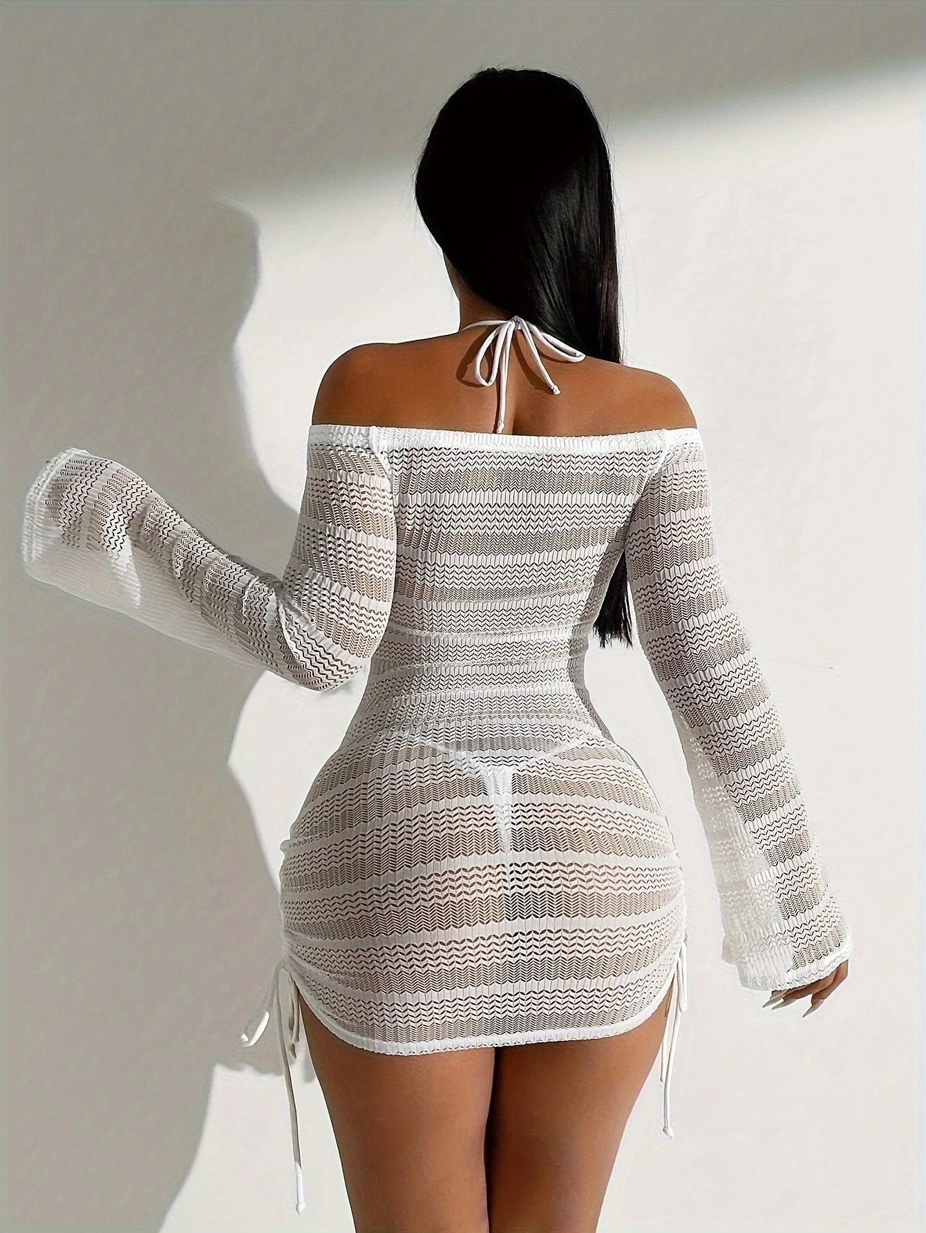 LADIES HALTERNECK BEACHWEAR COVER-UP WHITE (SIZE S - XL)