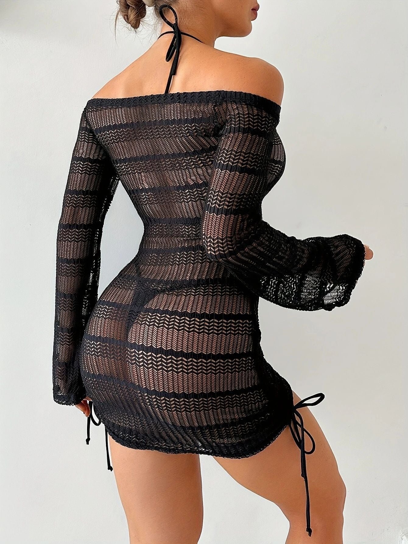 LADIES HALTERNECK BEACHWEAR SWIMWEAR COVER-UP BLACK (SIZE S - XL)