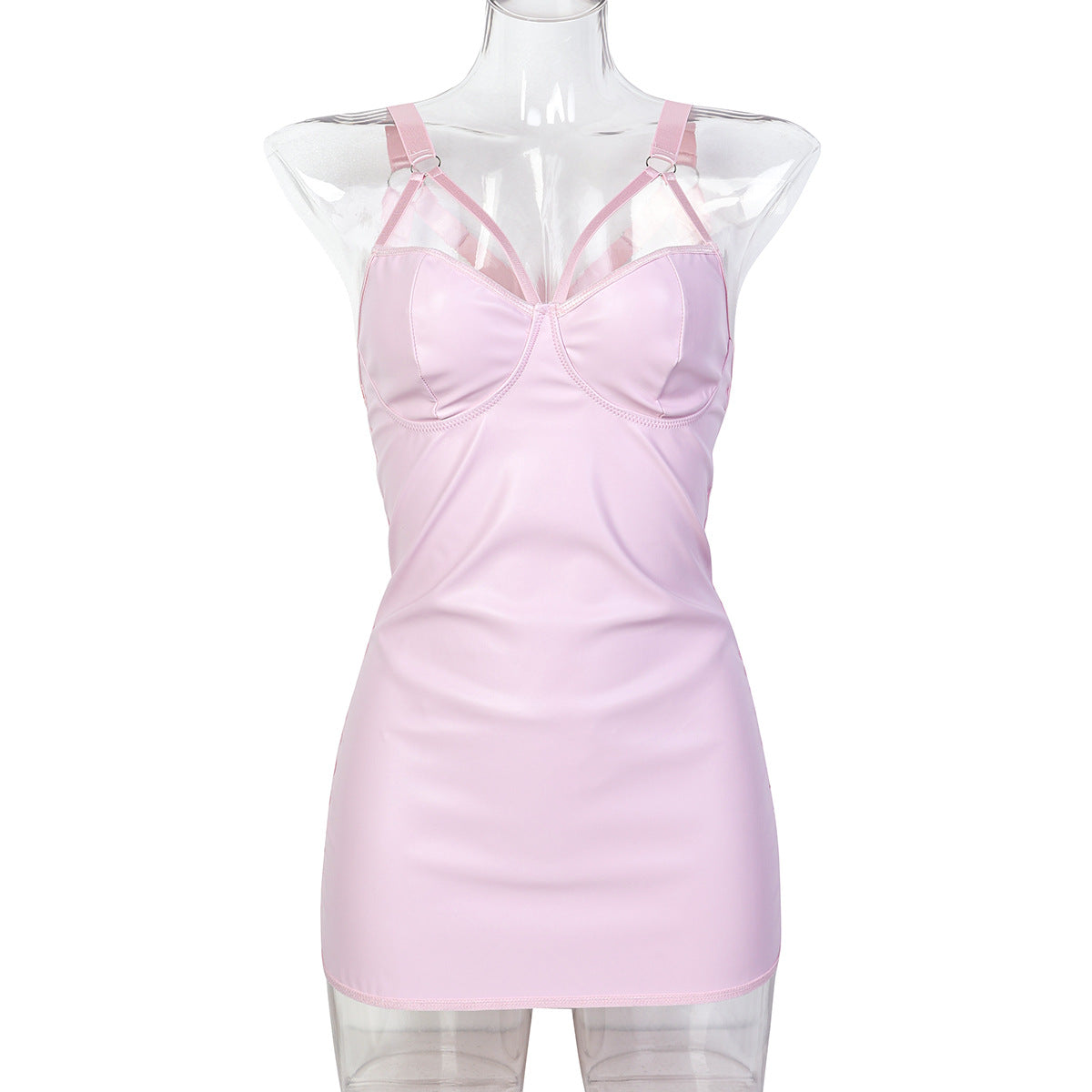 LADIES PU LEATHER LINGERIE DRESS PINK (SIZE S - XL)