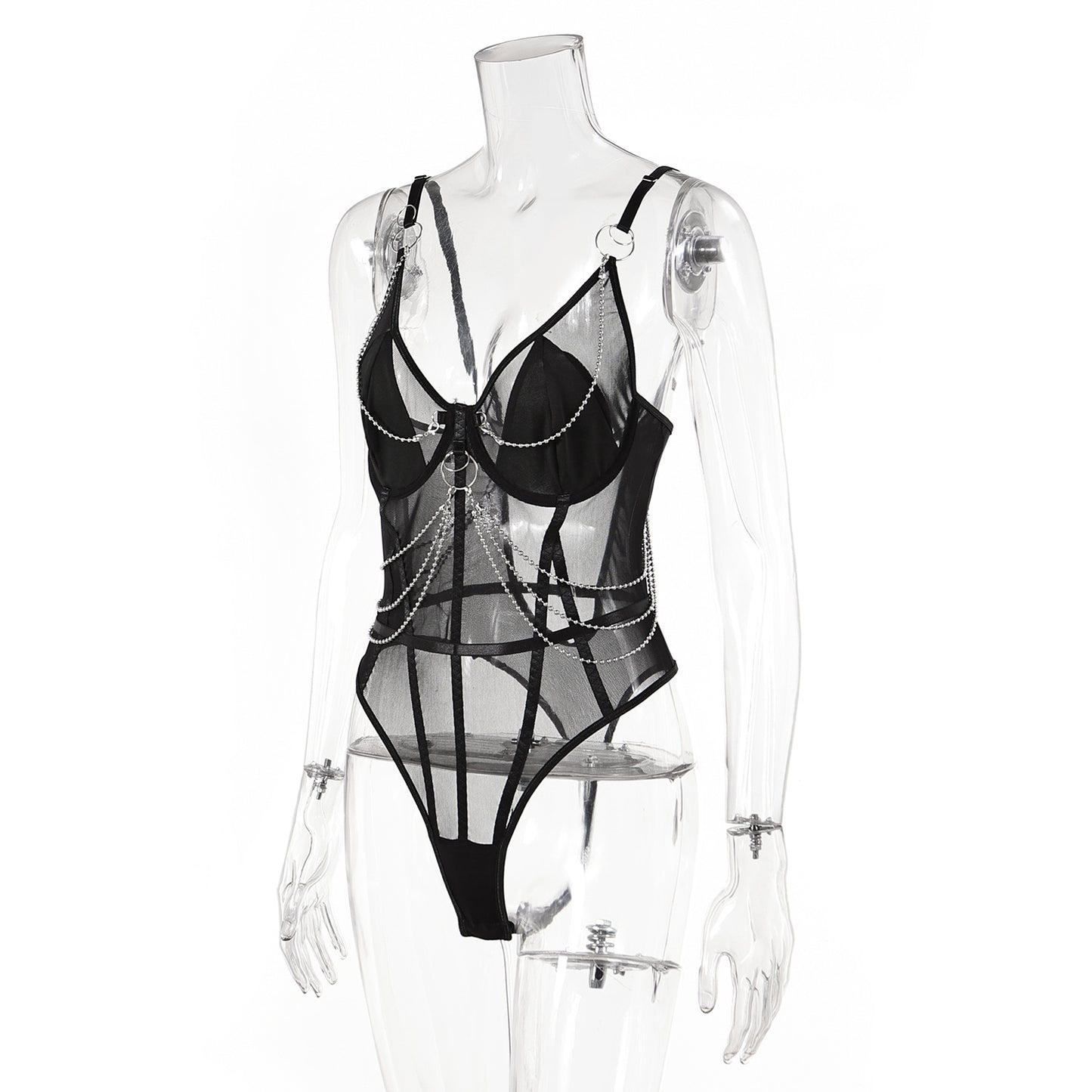 LADIES SEXY MESH BODYSUIT BLACK (SIZE S - L)